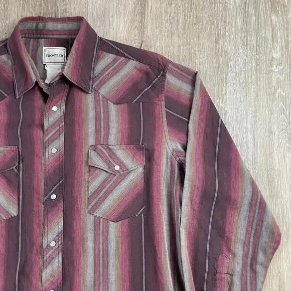 Frontier Pearl Snap Western Shirt Men's *XL* Button Up Shirt Horizontal Stripes - Picture 6 of 15